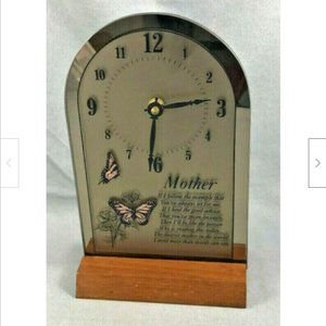 10" Butterflies Glass Gold Standing Mantel Clock Poem Mother Gift for Mom Wife